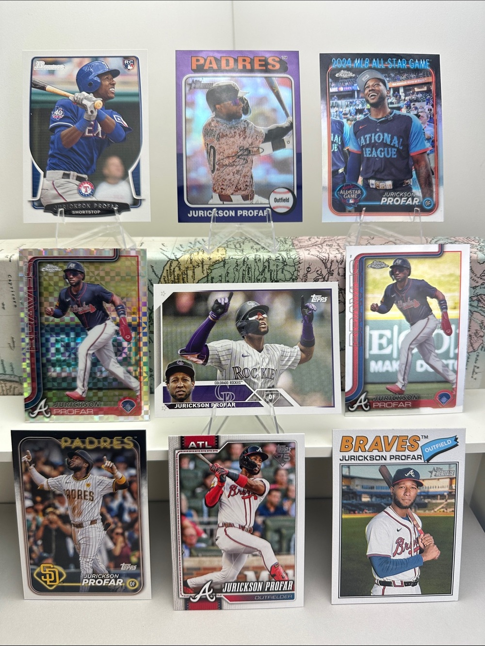 Jurickson Profar Rangers Rookie/Padres Purple Chrome & Braves Prizm lot of 9